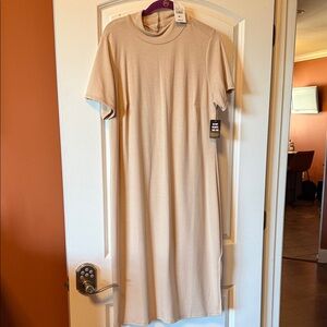 Ashley Stewart Beige Short-Sleeve Midi Dress